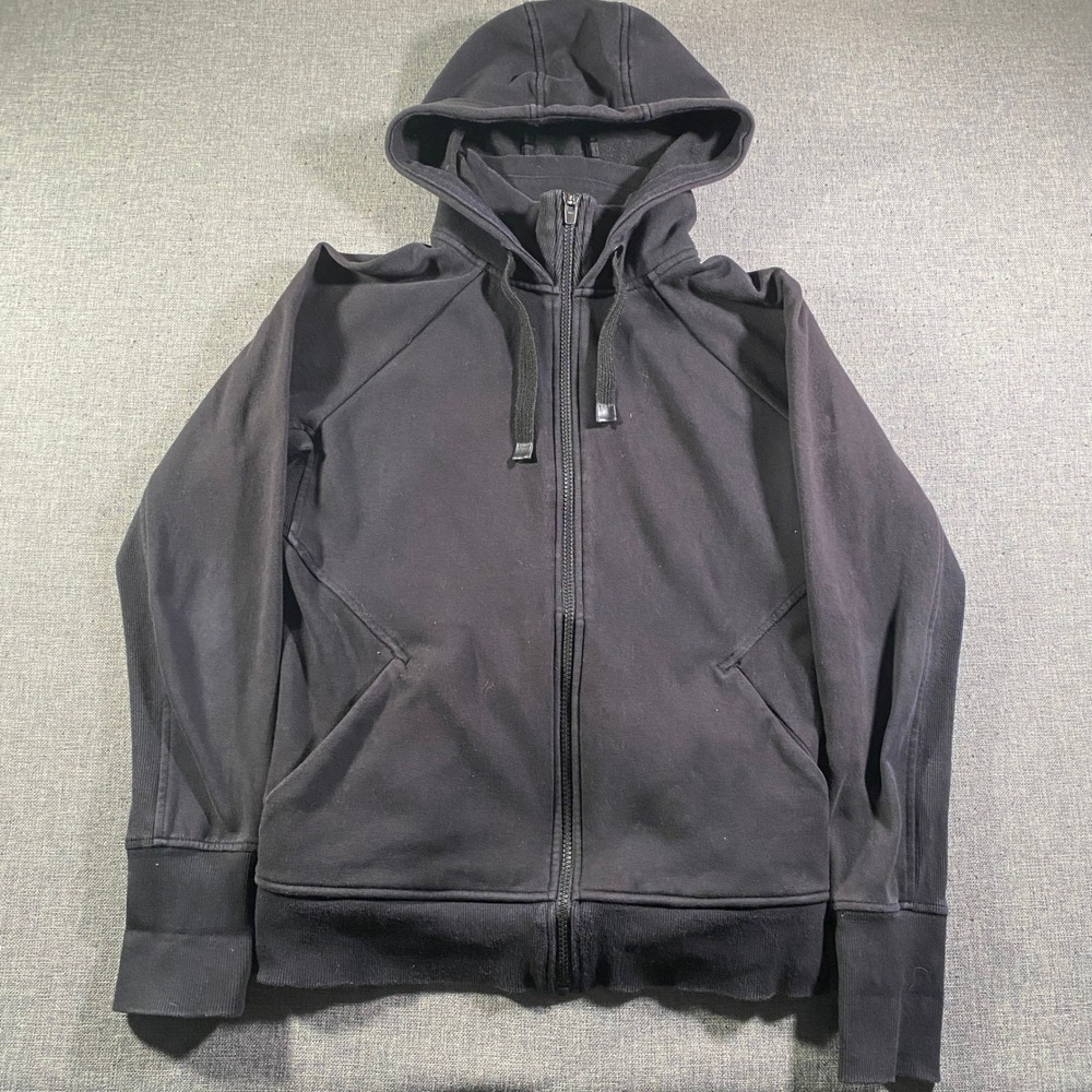 Athleta Triumph Hoodie Black Full Zip Fleece Sweatshirt Womens Medium Thumbholes